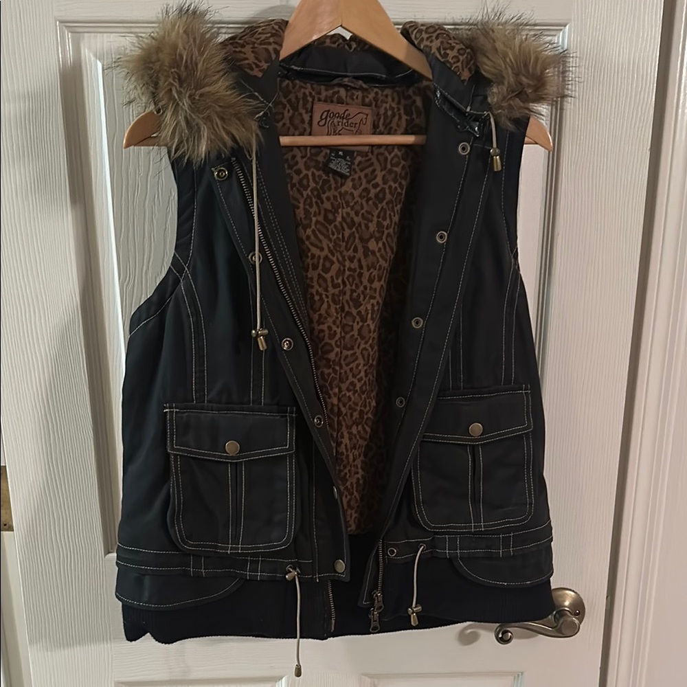 Hooded Vest with Faux Fur Trim